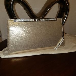Kate Landry December gold and silver clutch with r